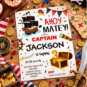 Red Black Pirate Birthday Invitation