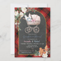 Red Black Plaid Baby Carriage Gender Reveal