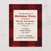 Red & Black Plaid Birthday Party Invitation