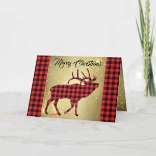 Red & Black Plaid Bull Elk Christmas Card