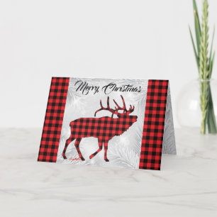 Red & Black Plaid Bull Elk Christmas Card