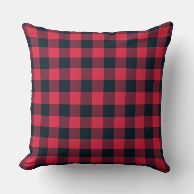 Red Black Plaid Chequered Pattern Cushion (Front)