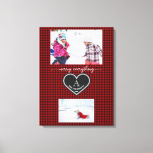 Red Black Plaid Christmas Quote Monogram Photo Canvas Print
