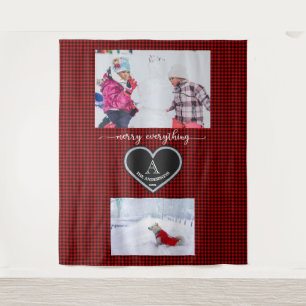 Red Black Plaid Christmas Quote Monogram Photo Tapestry