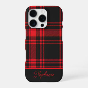 Red Black Plaid Custom Name iPhone 16 Pro Case