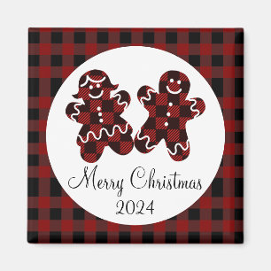 Red & Black Plaid Gingerbread Merry Christmas Magnet