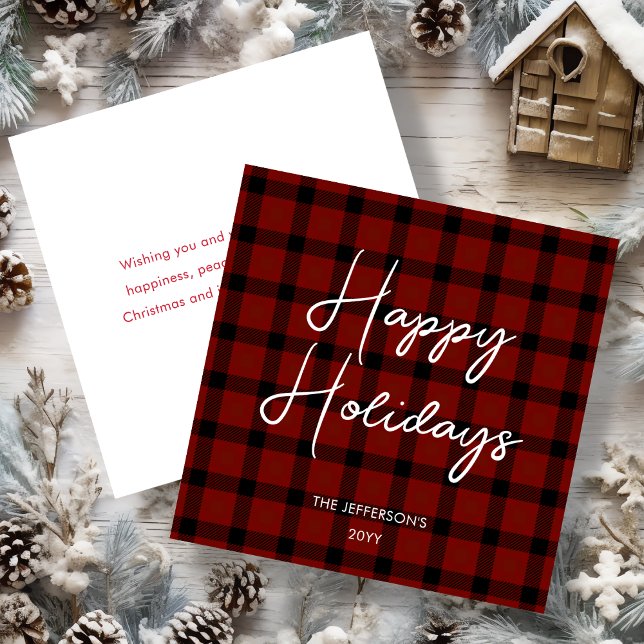 Red & Black Plaid Happy Holidays |  Holiday Card (Creator Uploaded)