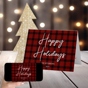 Red & Black Plaid Happy Holidays Holiday Card