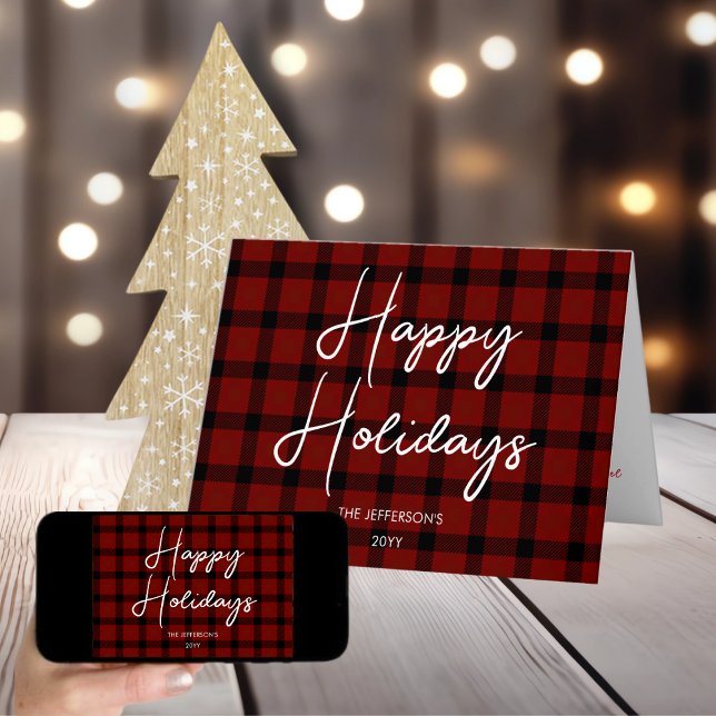 Red & Black Plaid Happy Holidays |  Holiday Card (Creator Uploaded)