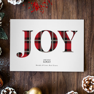 Red Black Plaid Joy Branded Logo Christmas Card