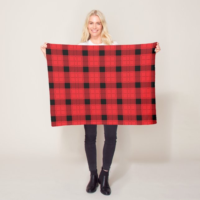 Red Black Plaid Minimalist Christmas  Fleece Blanket (In Situ)