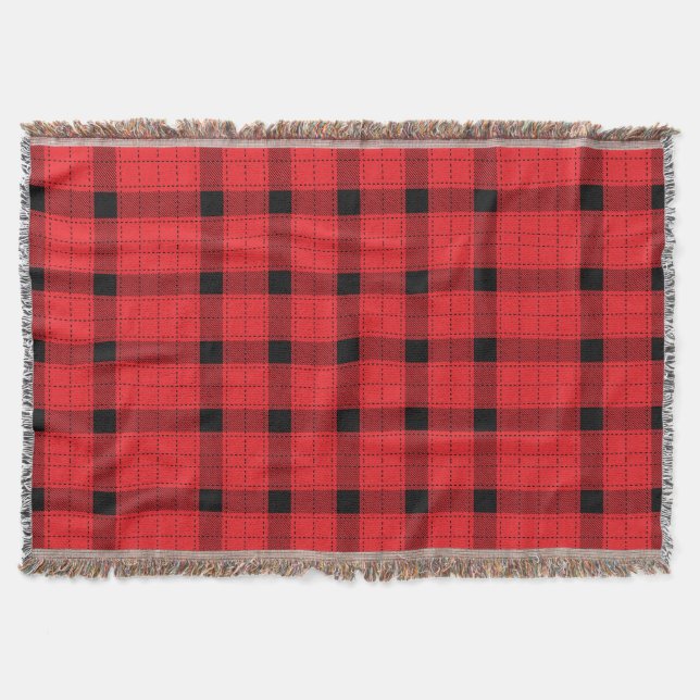 Red Black Plaid Minimalist Christmas Throw Blanket (Front)