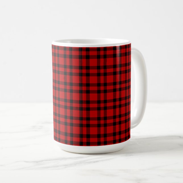 Red Black Plaid Pattern Coffee Mug (Front Right)
