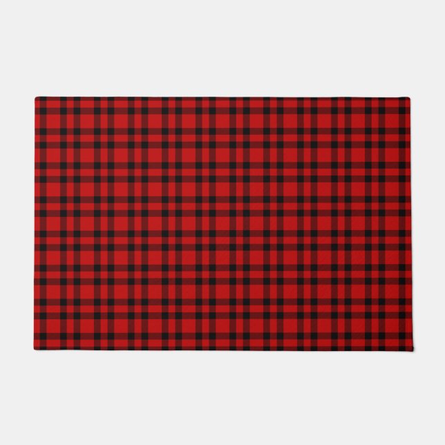Red Black Plaid Pattern Doormat (Front)