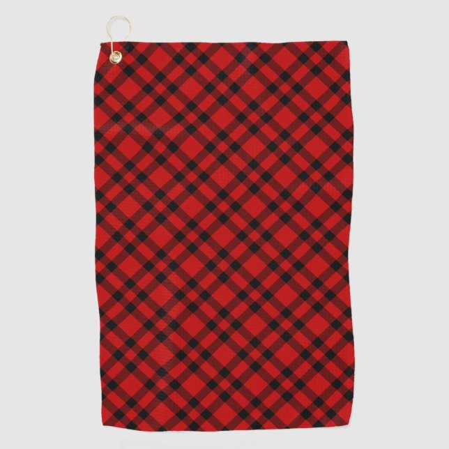 Red Black Plaid Pattern Golf Towel (Front)