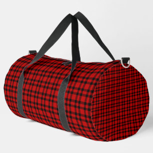 Red Black Plaid Pattern Large Duffle Bag