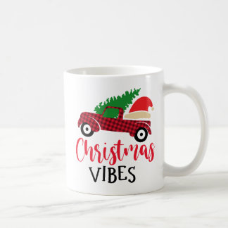 Red Black Plaid Pattern Rustic Christmas Truck  Coffee Mug