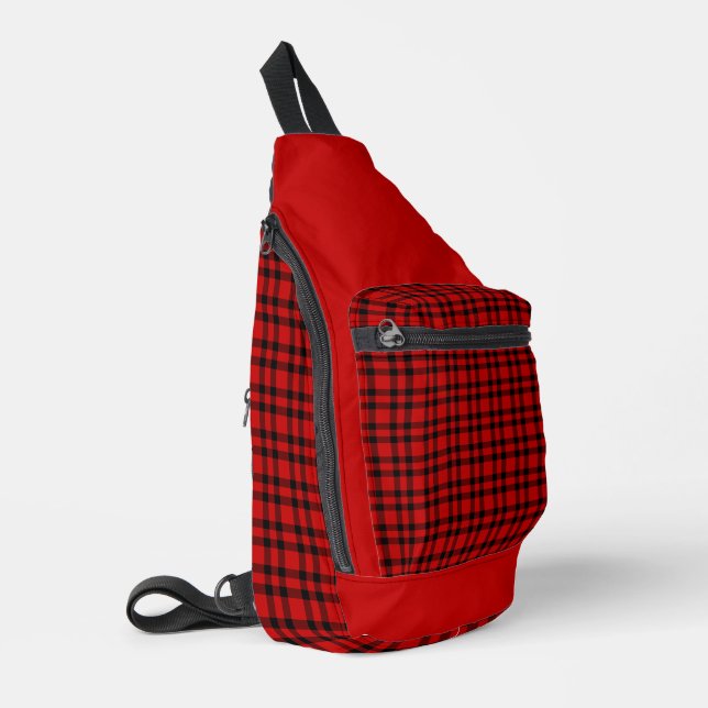 Red Black Plaid Pattern Sling Bag (Left Corner)