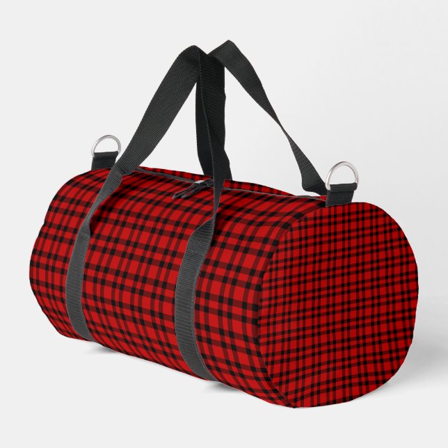 Red Black Plaid Pattern Small Duffle Bag (Left Corner)