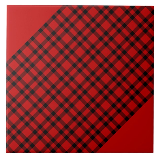 Red Black Plaid Pattern Tile (Front)