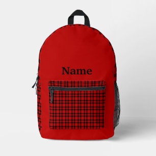 Red Black Plaid Personalise Pattern Printed Backpack