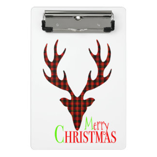 Red Black Plaid Reindeer Christmas Mini Clipboard