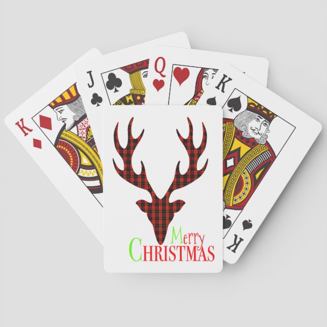 Red Black Plaid Reindeer Christmas Playing Cards (Back)