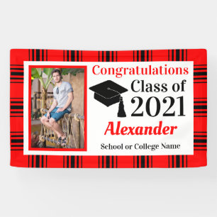 Red Black Plaid School Colours Graduation Banner