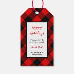 Red Black Plaid Thank you holiday gift tag