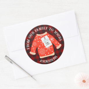 Red Black Plaid Ugly Sweater Cute Merry Christmas Classic Round Sticker
