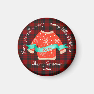 Red Black Plaid Ugly Sweater Cute Merry Christmas Magnet
