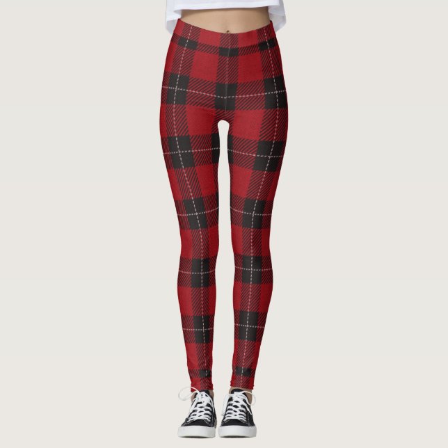 Red Black Plaid Women's Leggings (Front)