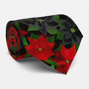 Red Black Poinsettia Goth Chrstimas Tie