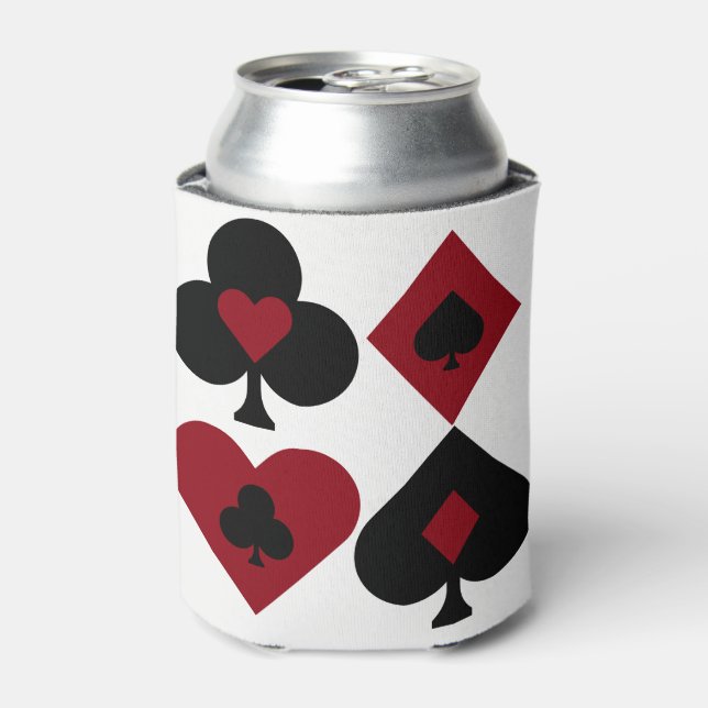 Red & Black Poker Card Deck Suits Can Cooler (Can Front)