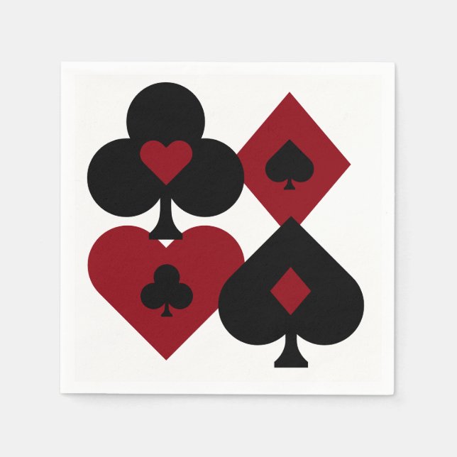 Red & Black Poker Card Deck Suits Napkin (Front)