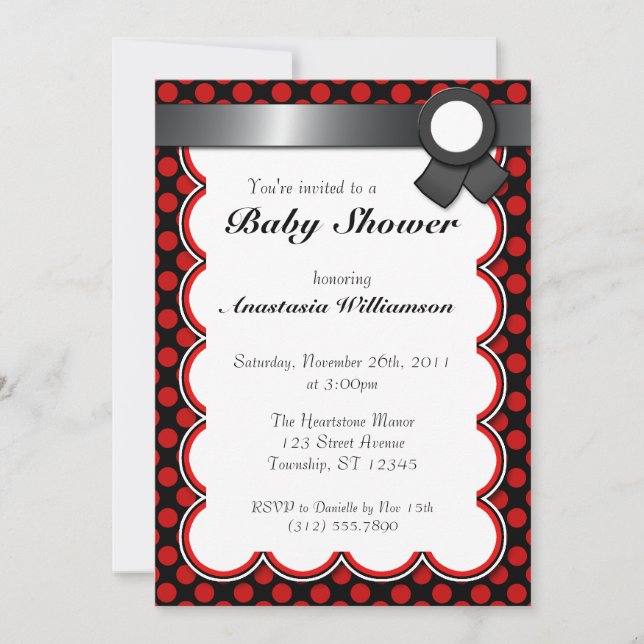Red & Black Polka Dot Baby Shower Invitations (Front)