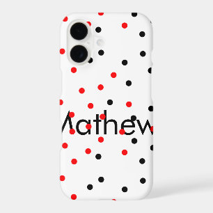 Red black polka dots add name text letter monogram