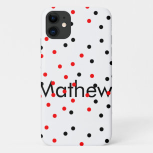 Red black polka dots add name text letter monogram iPhone 11 case