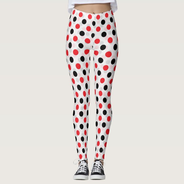 Red Black Polka Dots Textile Pattern Design Leggings (Front)
