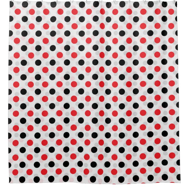 Red Black Polka Dots Textile Pattern Design Shower Curtain (Front)