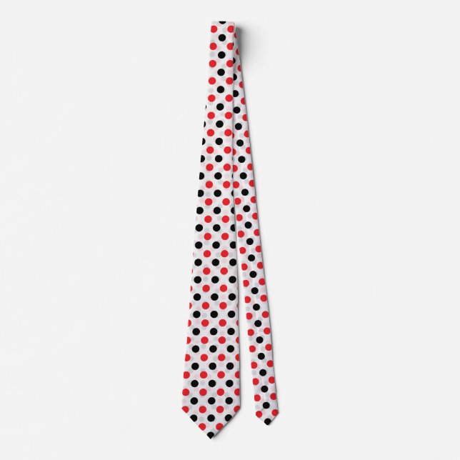 Red Black Polka Dots Textile Pattern Design Tie (Front)