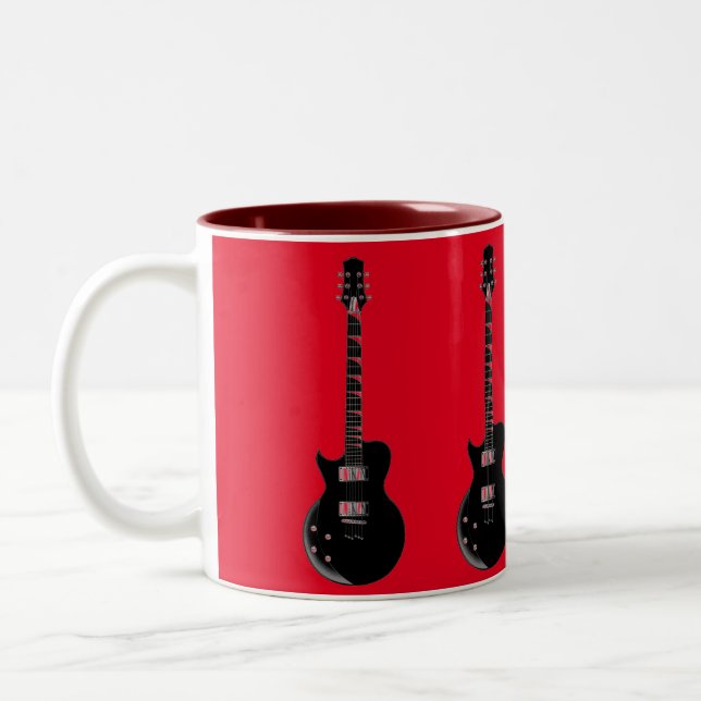 Red Black Pop Art Electric Guitar Two-Tone Coffee Mug (Left)