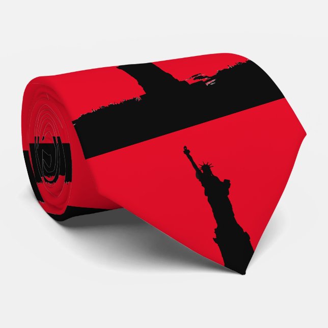 Red Black Pop Art Statue of Liberty Silhouette Tie (Rolled)