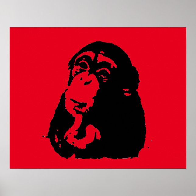 Red Black Pop Art Thinking Chimpanzee Poster (Front)
