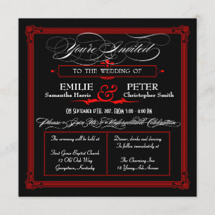 Red & Black Poster Style Wedding Invitations