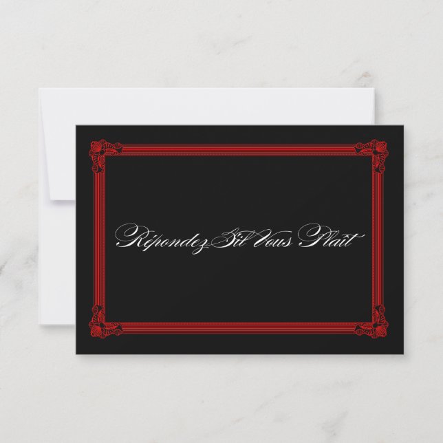 Red & Black Poster Style Wedding RSVP Cards (Front)