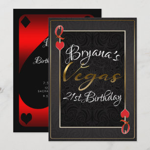 Red Black Queen of Hearts Vegas 21st Birthday Invitation