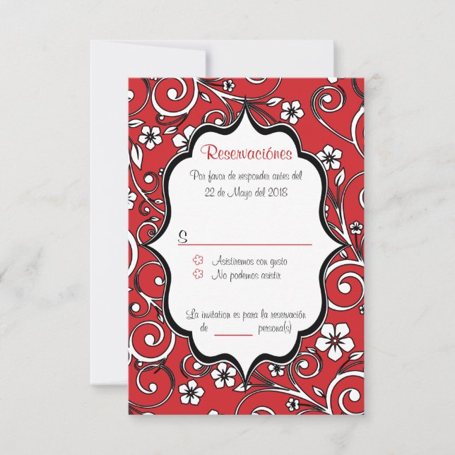 Red & Black Quinceañera Spanish RSVP Card (Front)