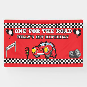  RED BLACK RACE CAR BOY'S 1ST BIRTHDAY 3' X5' BANNER