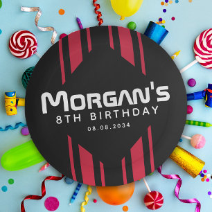 Red Black Racing Car Stripe Birthday Party Paper Plate